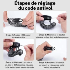 ROCKBROS Câble Antivol Casque Vélo Avec Code à 3 Chiffres Antivol Cadenas Pliable 90 Cm -Accessoires De Vélo cable antivol casque velo avec code a 3 chiffres antivol cadenas pliable 90 cm 4